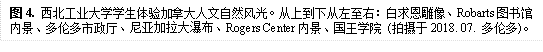 图4. 新葡萄8883官网AMG学生体验加拿大人文自然风光。从上到下从左至右:白求恩雕像、Robarts图书馆内景、多伦多市政厅、尼亚加拉大瀑布、Rogers Center内景、国王学院 (拍摄于2018. 07. 多伦多)。